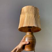 Lampe en céramique marron 1970 et abat jour feuillage