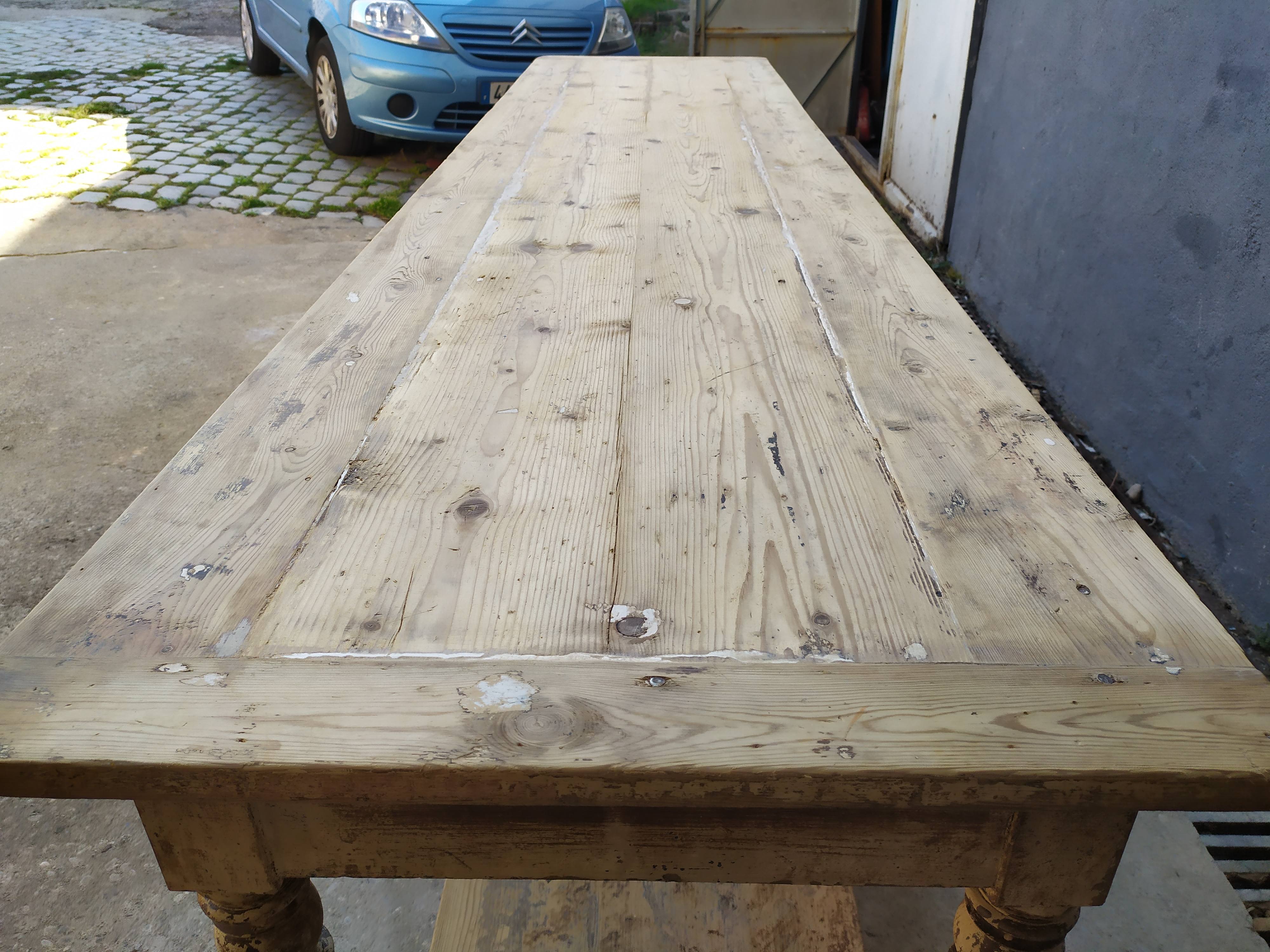Table de métier drapière sapin décapé 3m