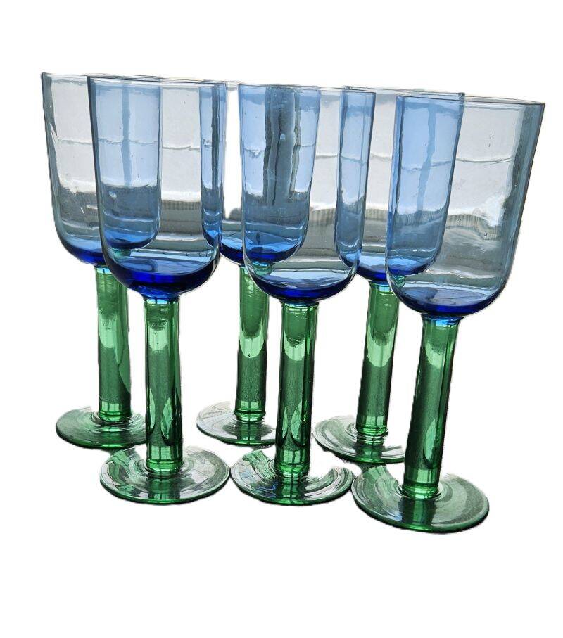 6 Verres Scandinaves Bleus et Verts Vintage Des Années 1980