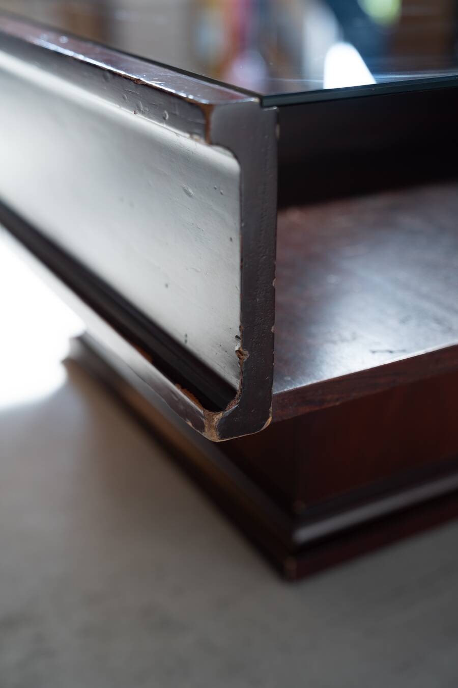 Vintage Mahogany Coffee Table with Glass Top – 1970s