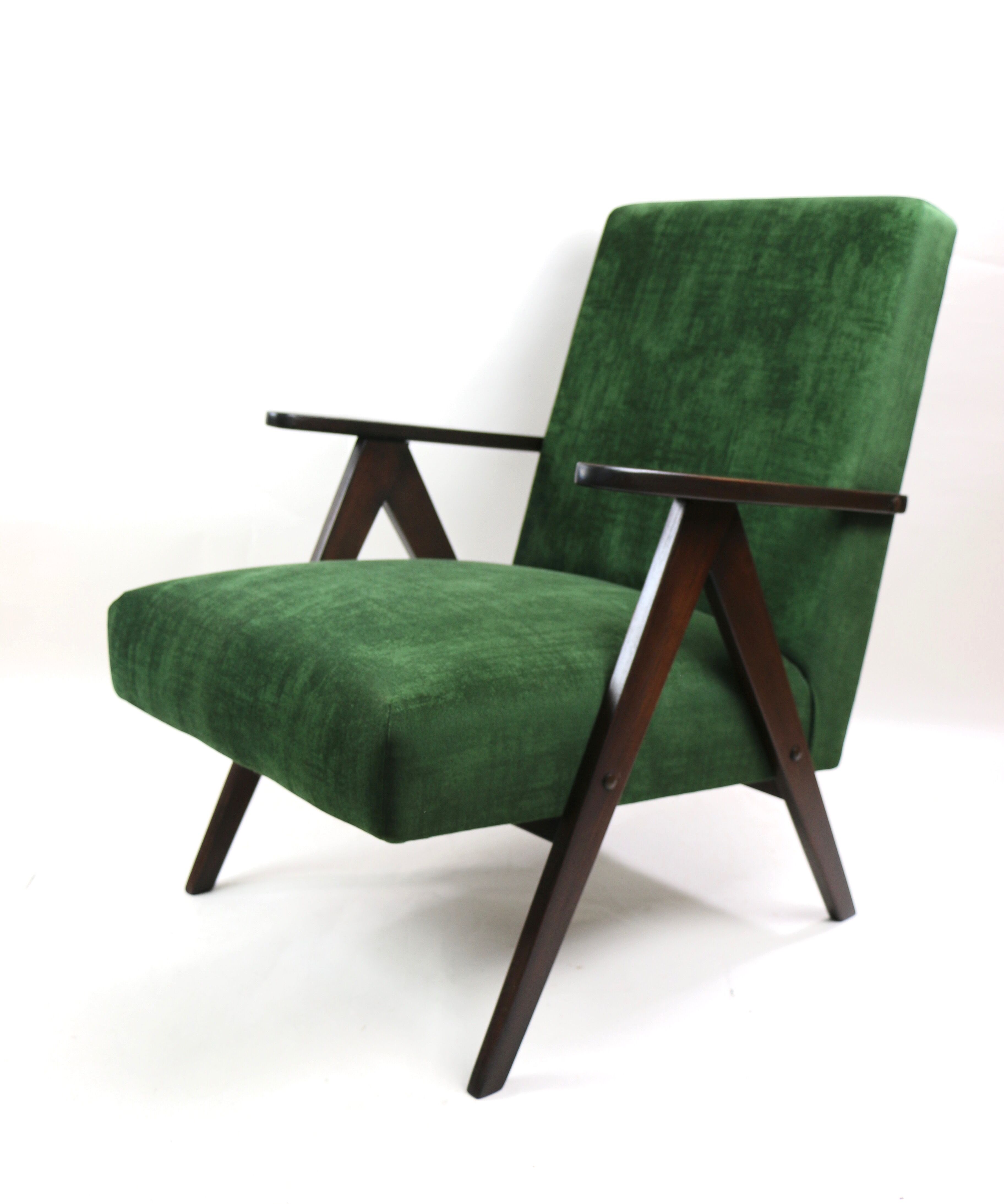 Vintage var green structural velvet easy chair, 1970s