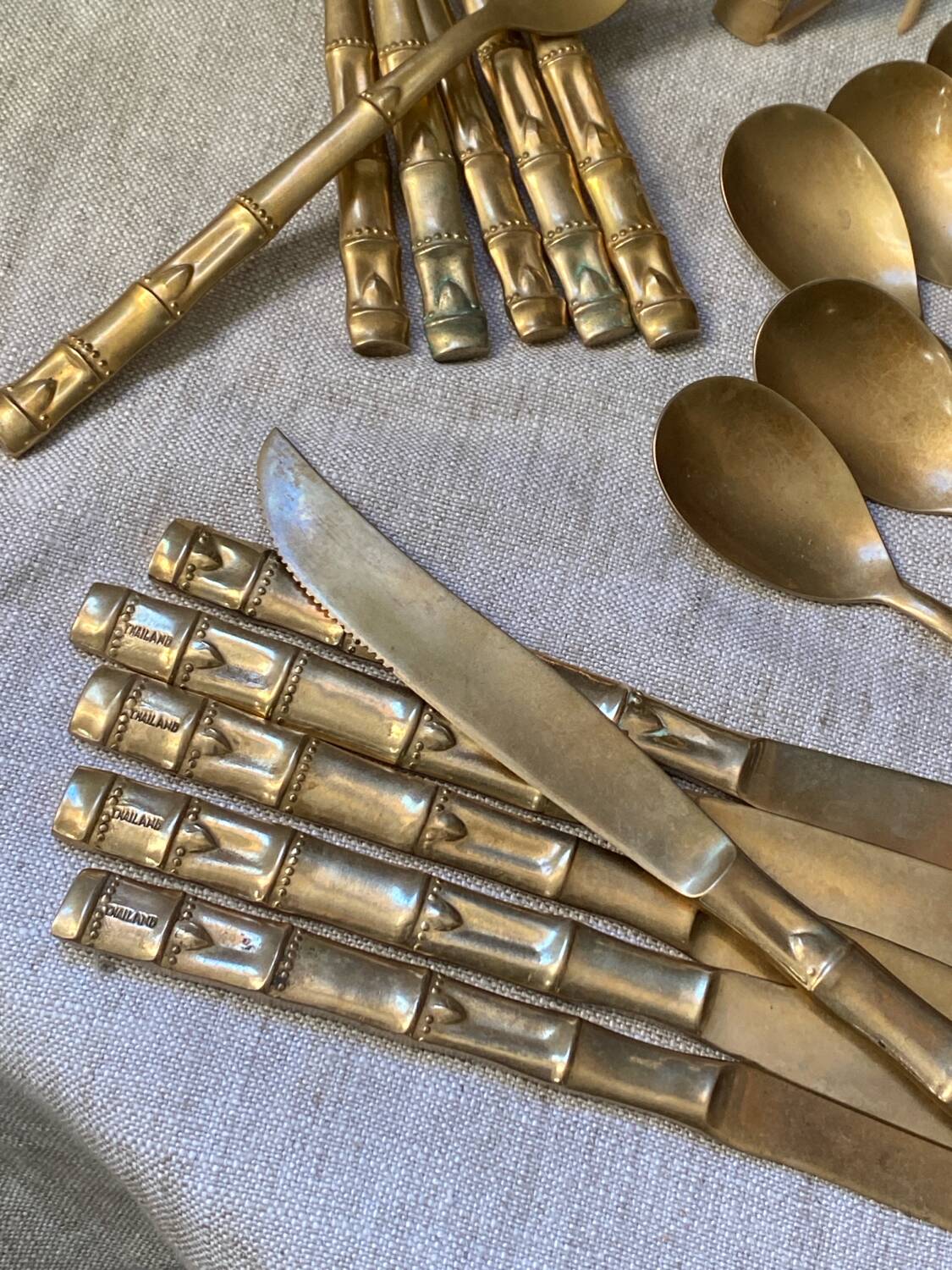 Nickel-plated bronze cutlery set, bamboo style