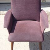 Pair of vintage purple velvet compass foot armchairs 1950s