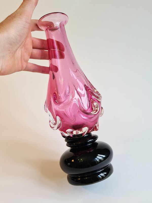 Soliflore en verre soufflé bicolore rose & noir