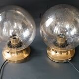 2 Limburg 1970s bubble globe and brass table lamps