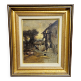 French school – after Auguste Boulard – Animated farm scene – Oil