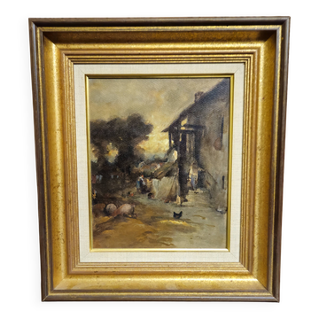 French school – after Auguste Boulard – Animated farm scene – Oil