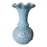 Vintage vase in blue opaline pressed molded glass flower pattern