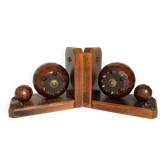 Pair of wooden ball bookends