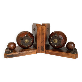 Paire de serre livres boules en bois