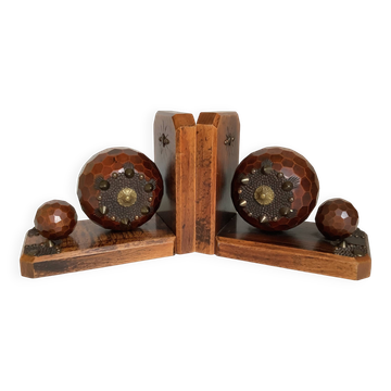 Pair of wooden ball bookends