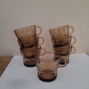Set of 7 vintage smoked glass coffee cups - 1970s-80s