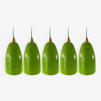 Set of 5 green opaline pendants