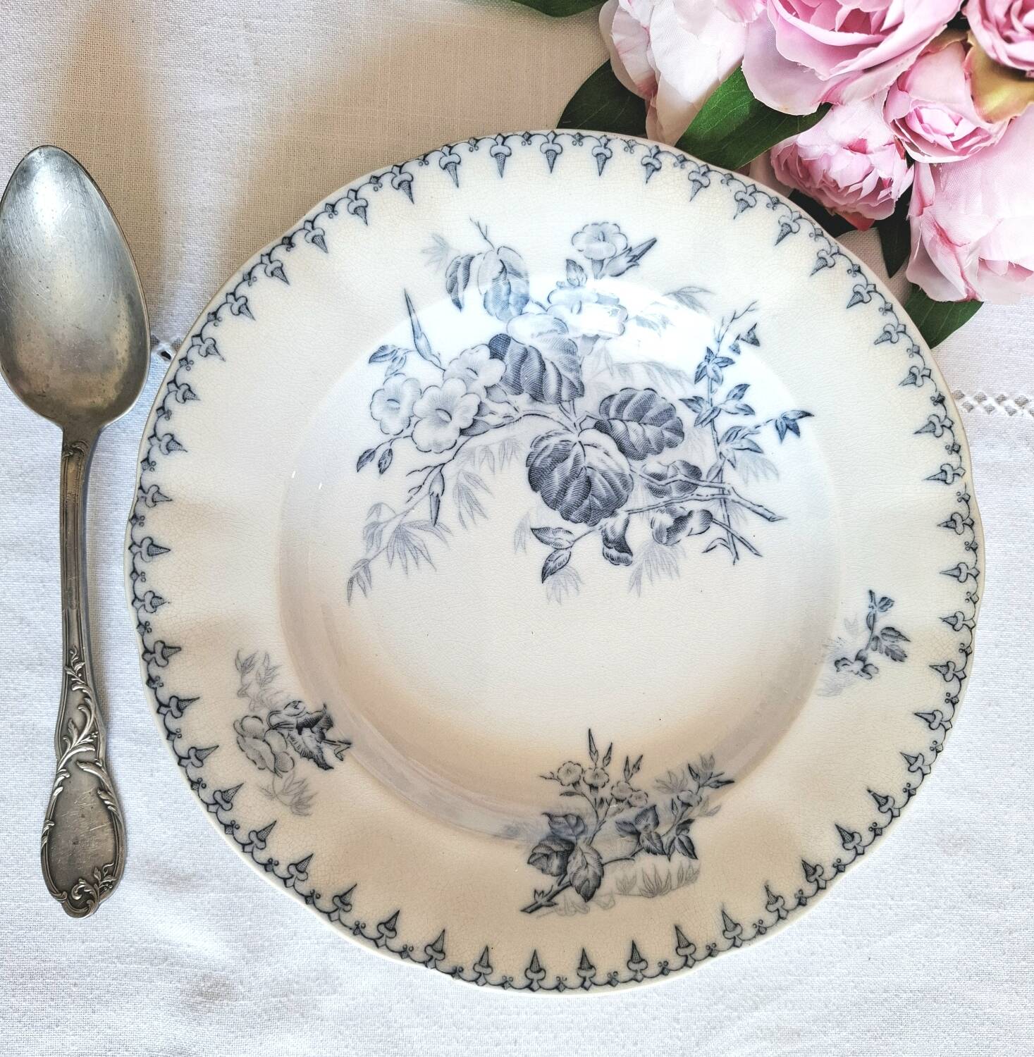 Antique earthenware soup plates