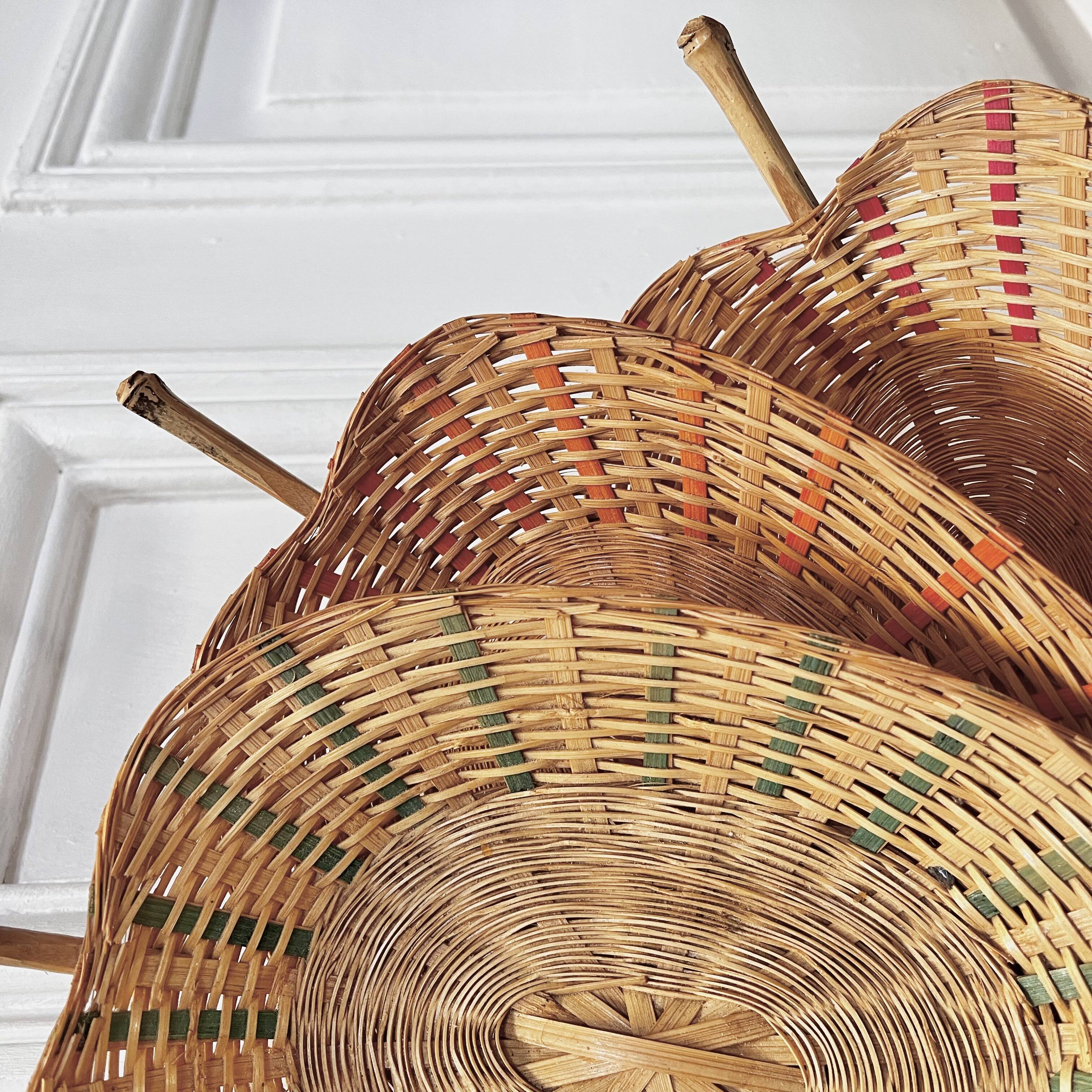 Trio of vintage wicker and bamboo baskets