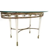 Brass Coffee Table with an Oval Glass Top in the Style of Pierluigi Colli