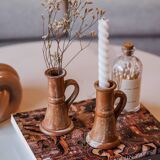 2 terracotta candlesticks, can also be used as a soliflore.