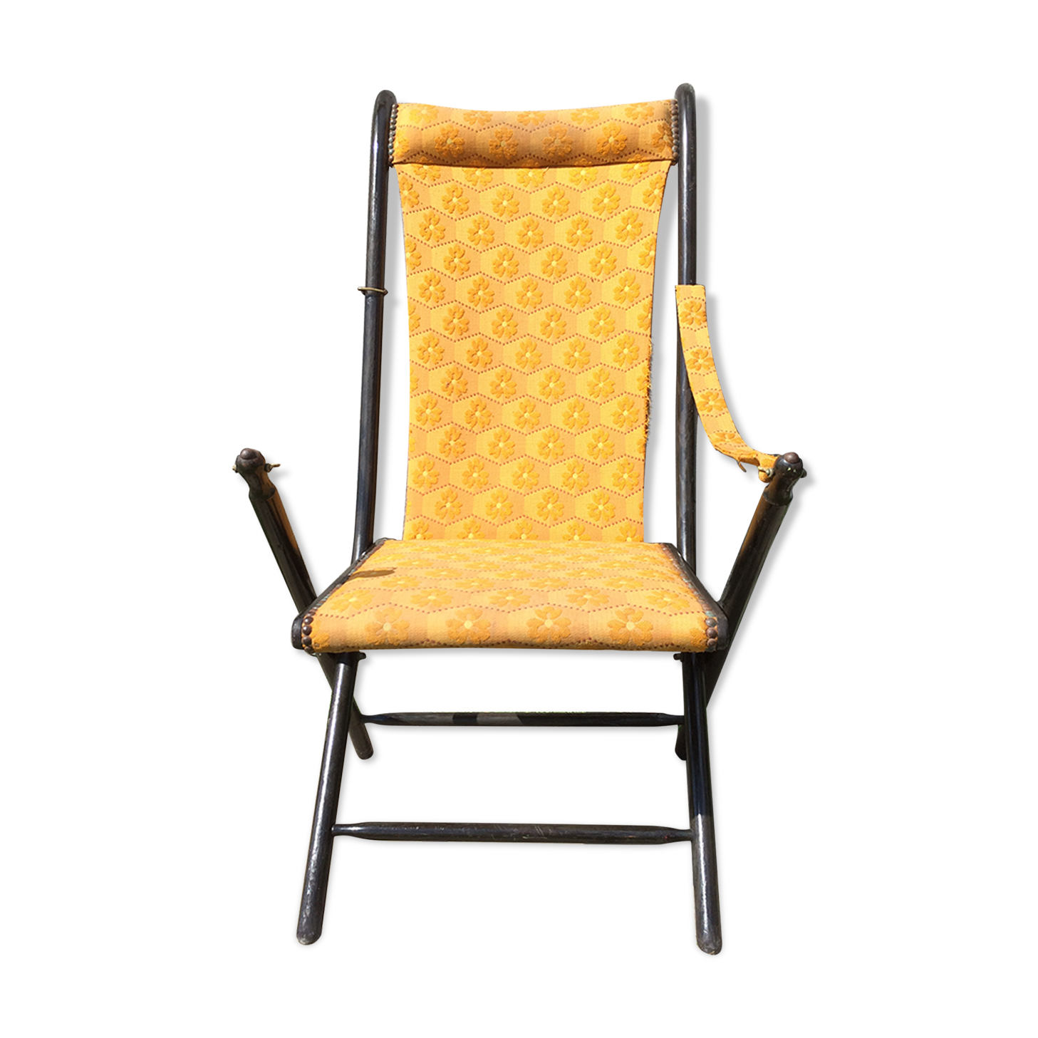 Napoleon III folding chair armchair black wood & vintage yellow fabric