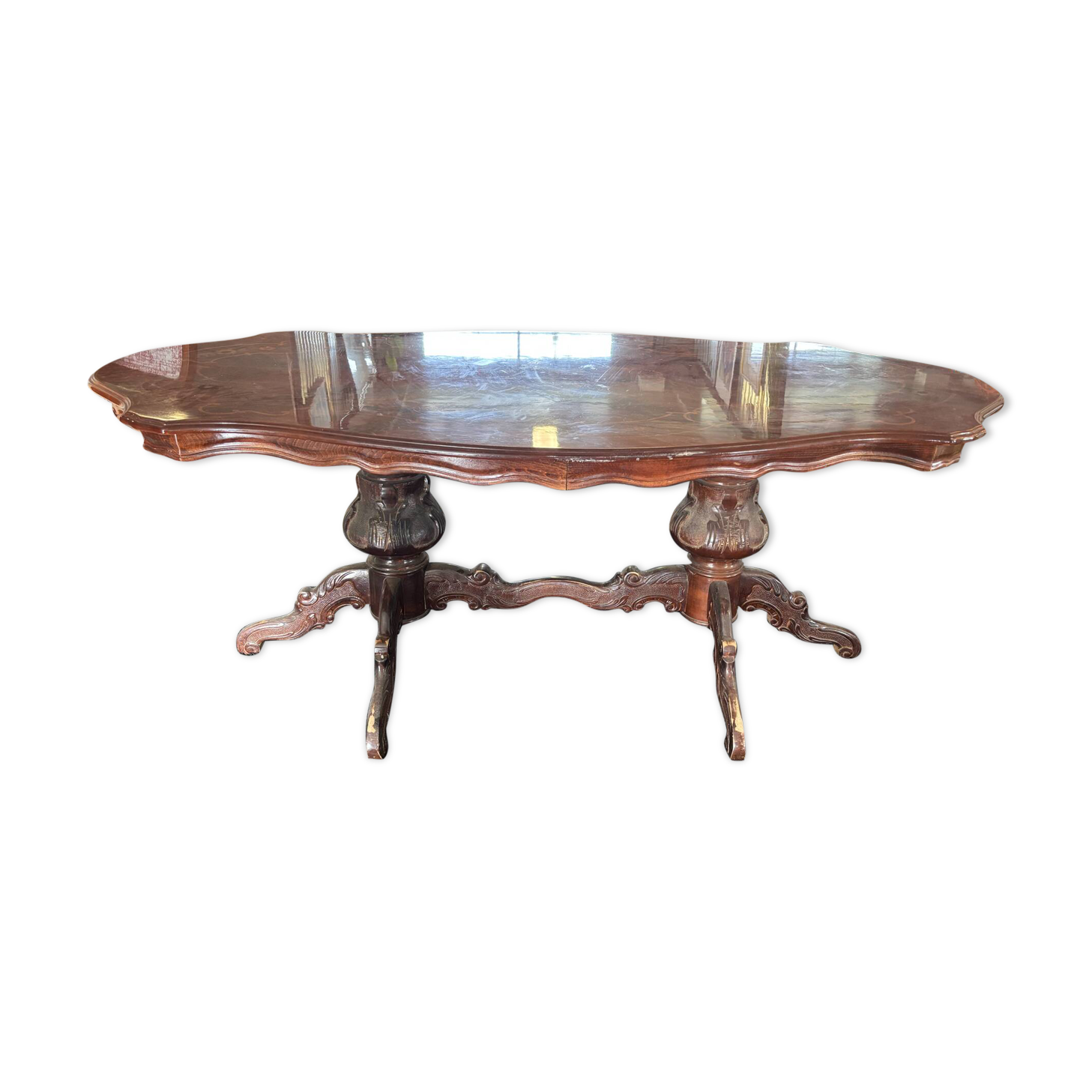 Oval table with marquetry top