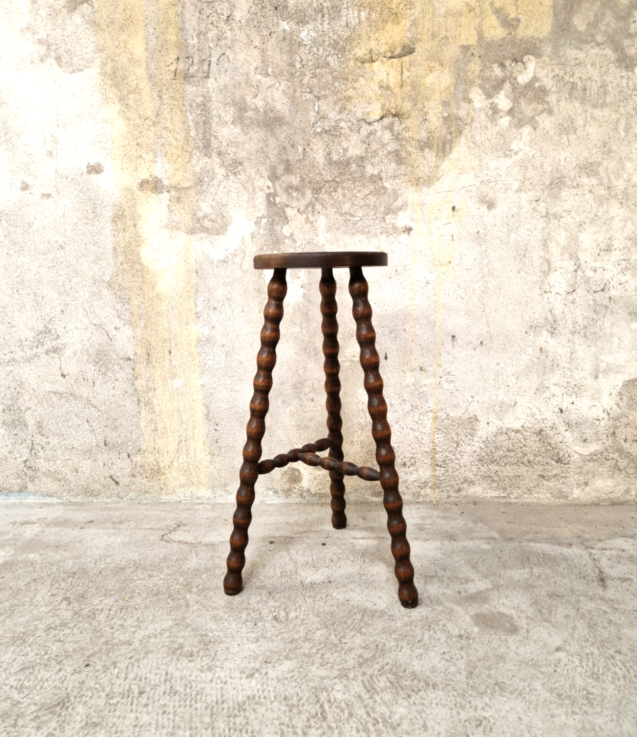 Turned wooden top stool