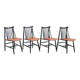 Suite 4 two-tone Scandinavian chairs wood and black 50 60