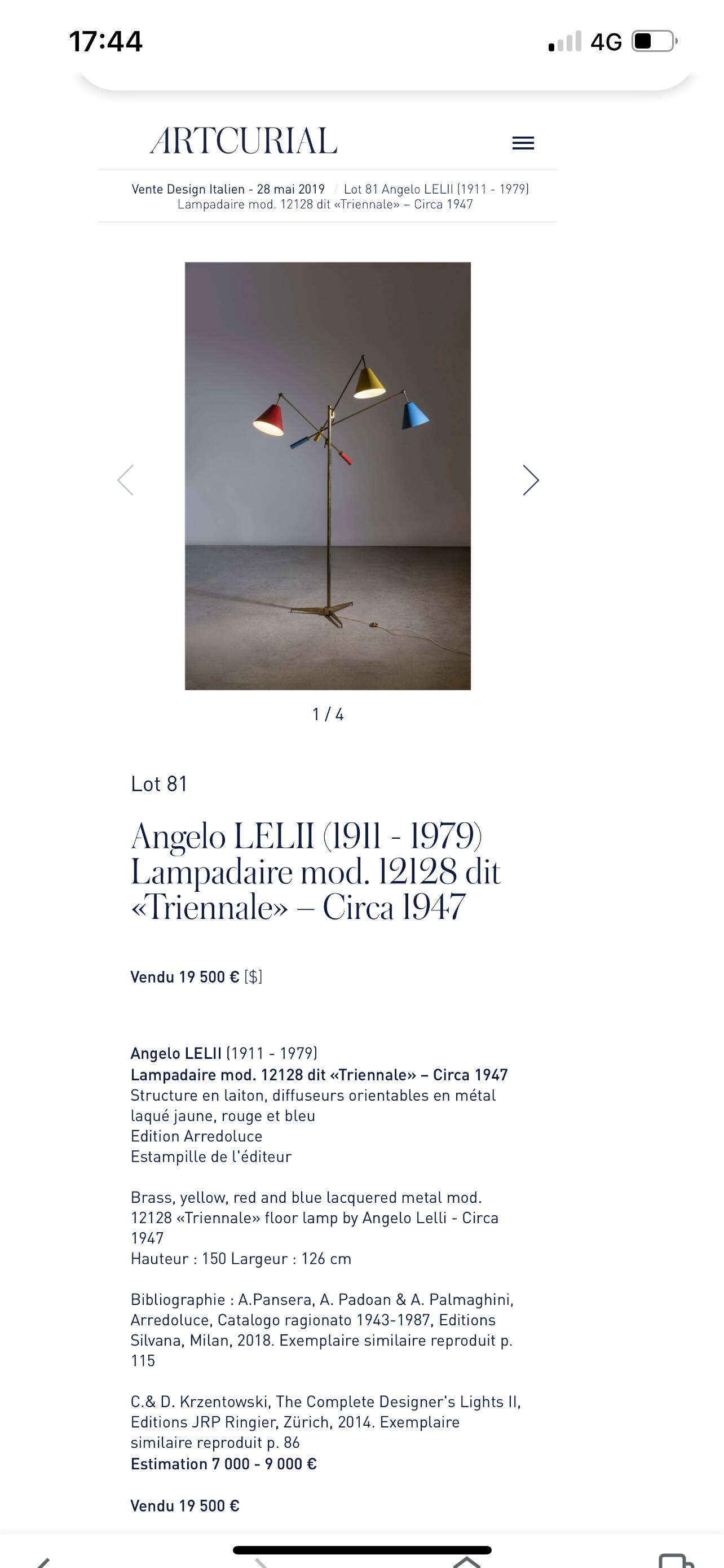 Lampadaire "Triennale" de Angelo Lelii par Arredoluce