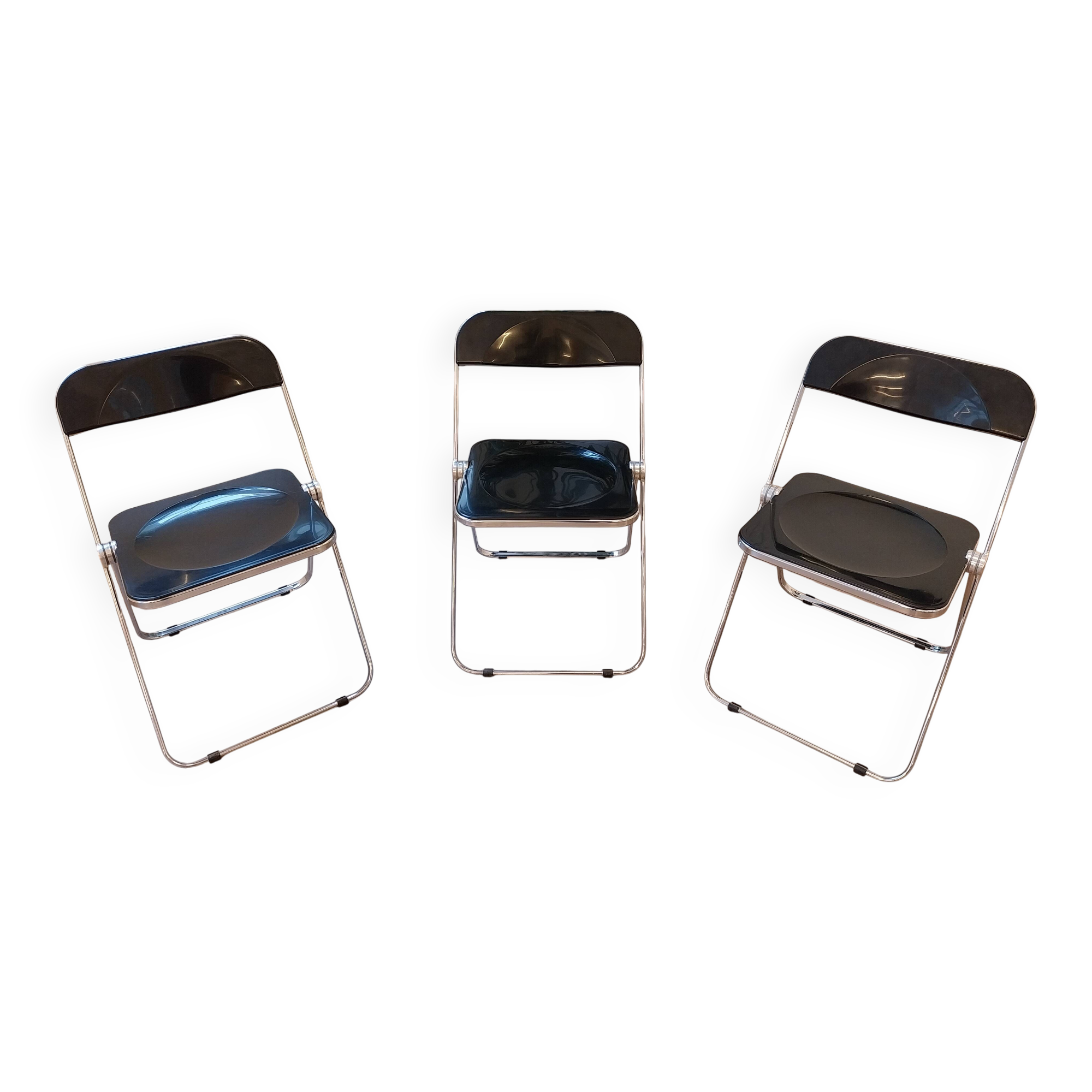 Italian vintage lot design – Three black Plia chairs – Anonima Castelli