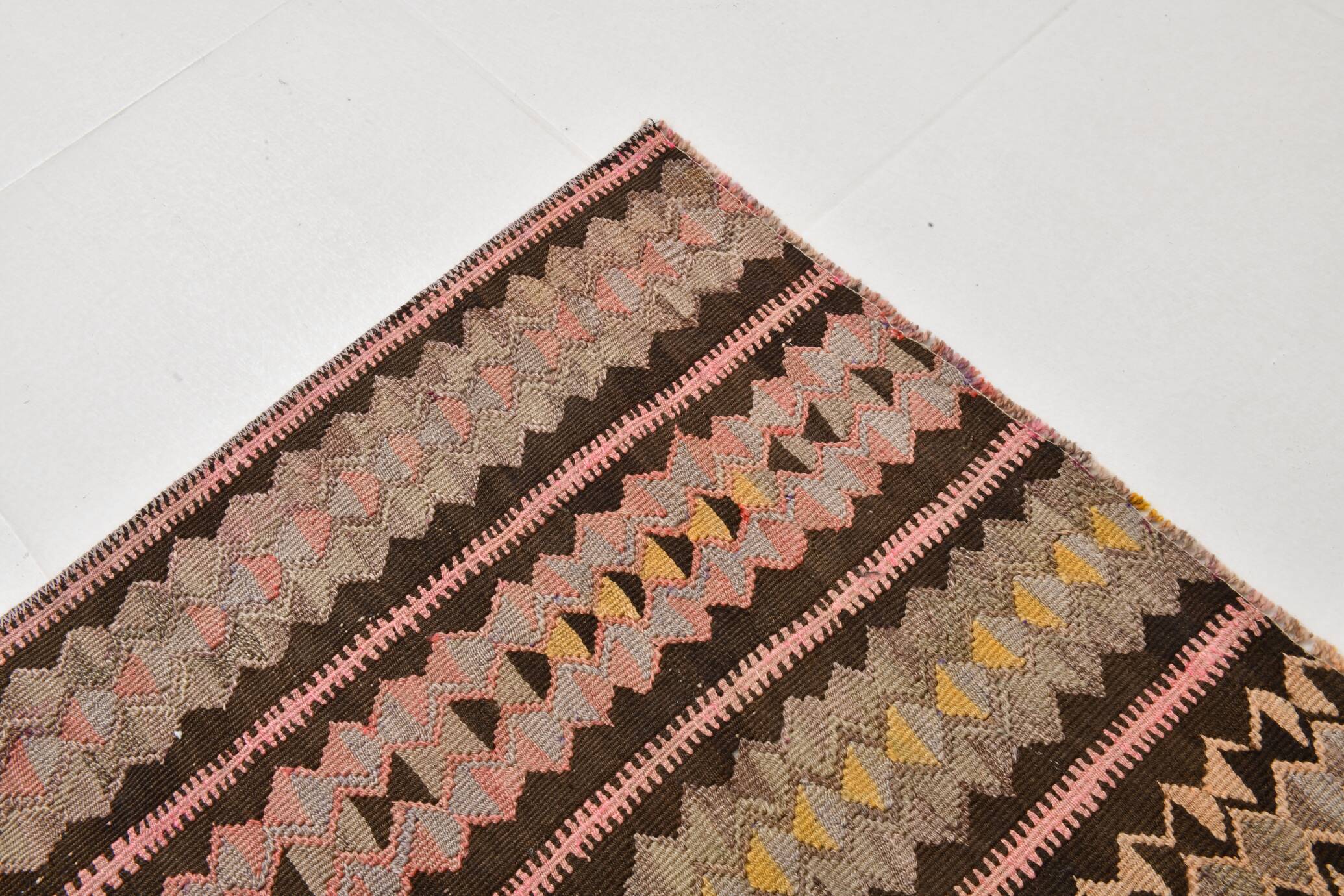 3x10 Pink & Brown Tribal Kilim Runner Rug, 88x313Cm