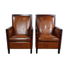 Set of 2 art deco sheepskin leather armchairs