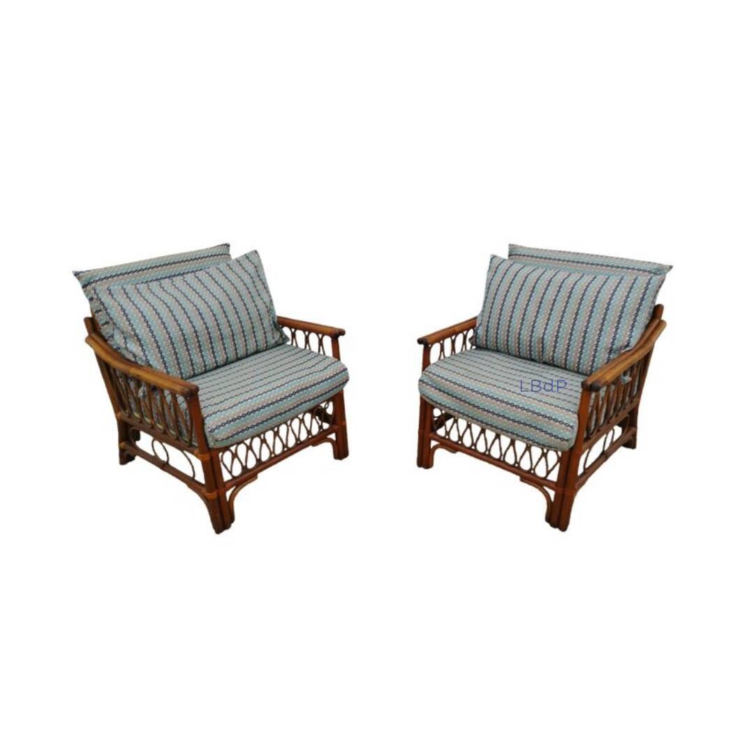 Pair of glacier blue rattan armchairs French Riviera vintage ép