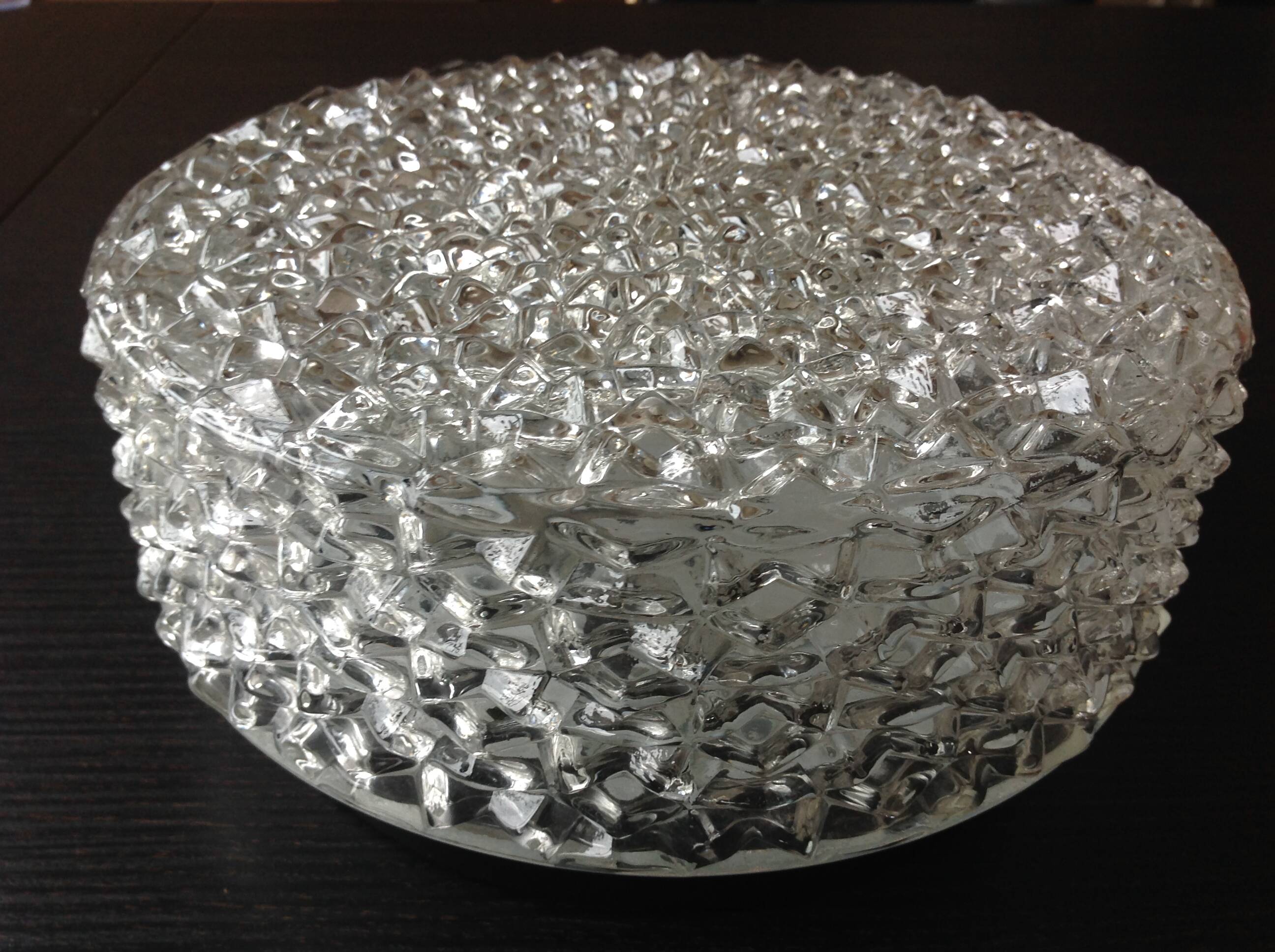 Plafonnier rond en verre pointes de diamants par RZB Leuchten / vintage années 60-70