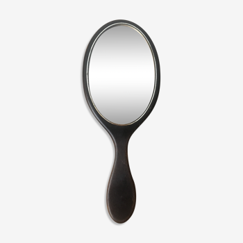 Beveled wooden hand mirror 12x30cm