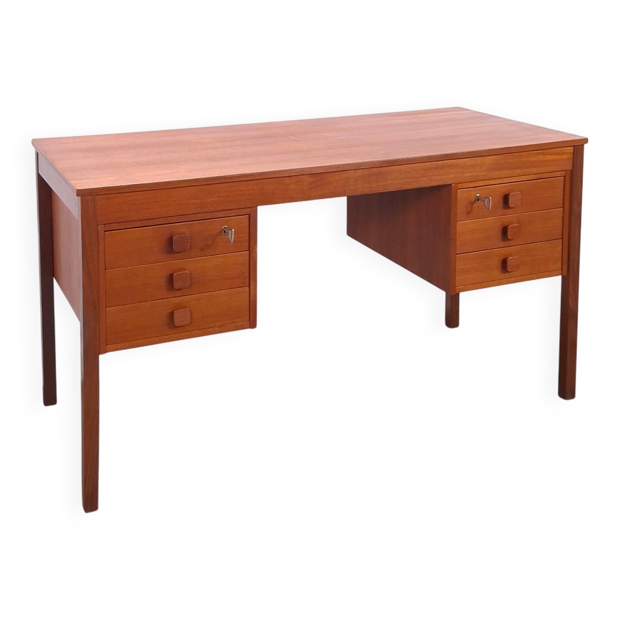 Teak vrijstaand bureau met lade uit Denemarken