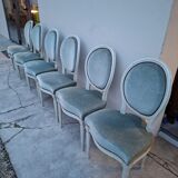 Set of 6 Louis XVI style patinated medallion chairs.