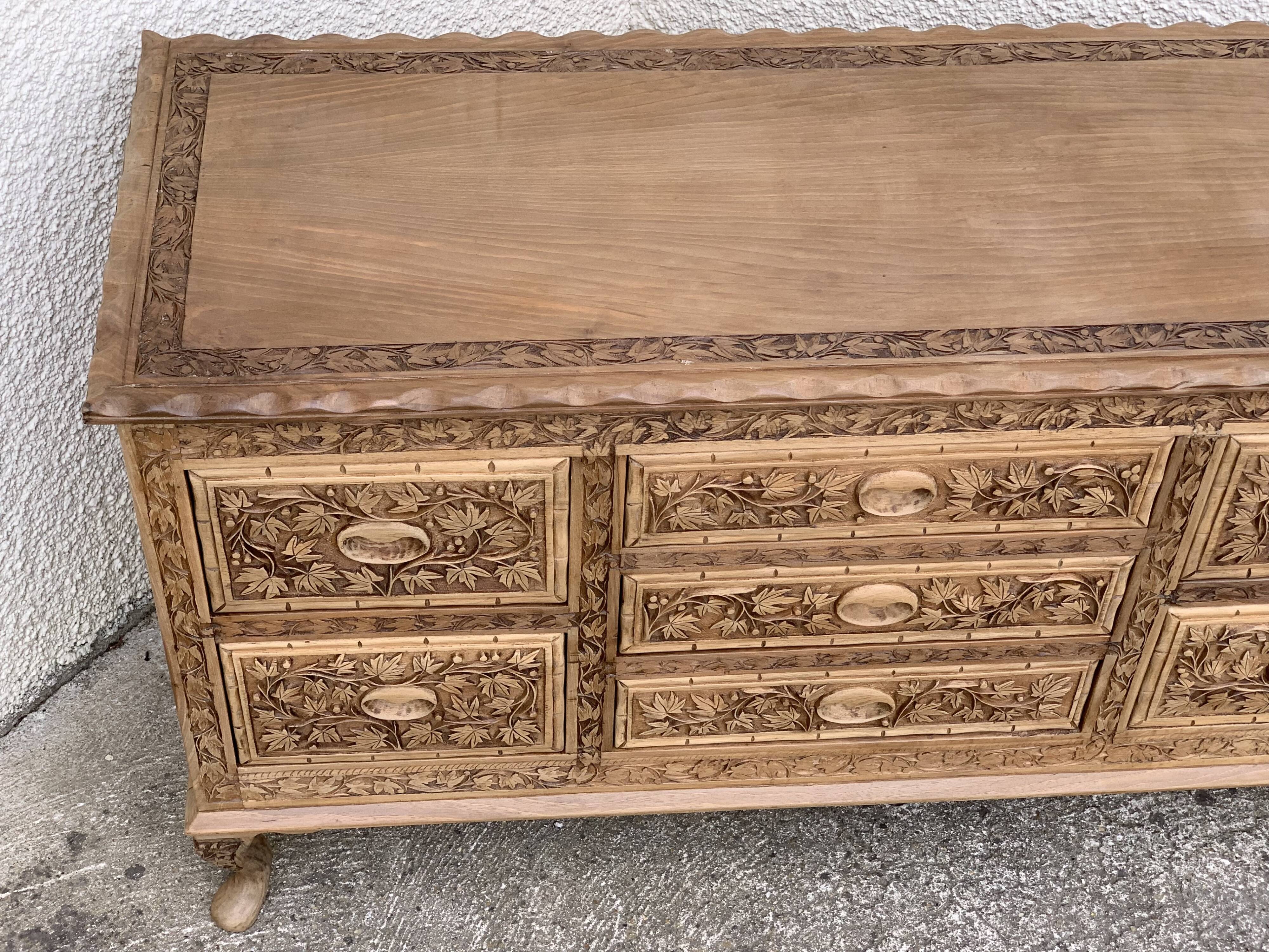 Carved solid Padouk chest of drawers 1950
