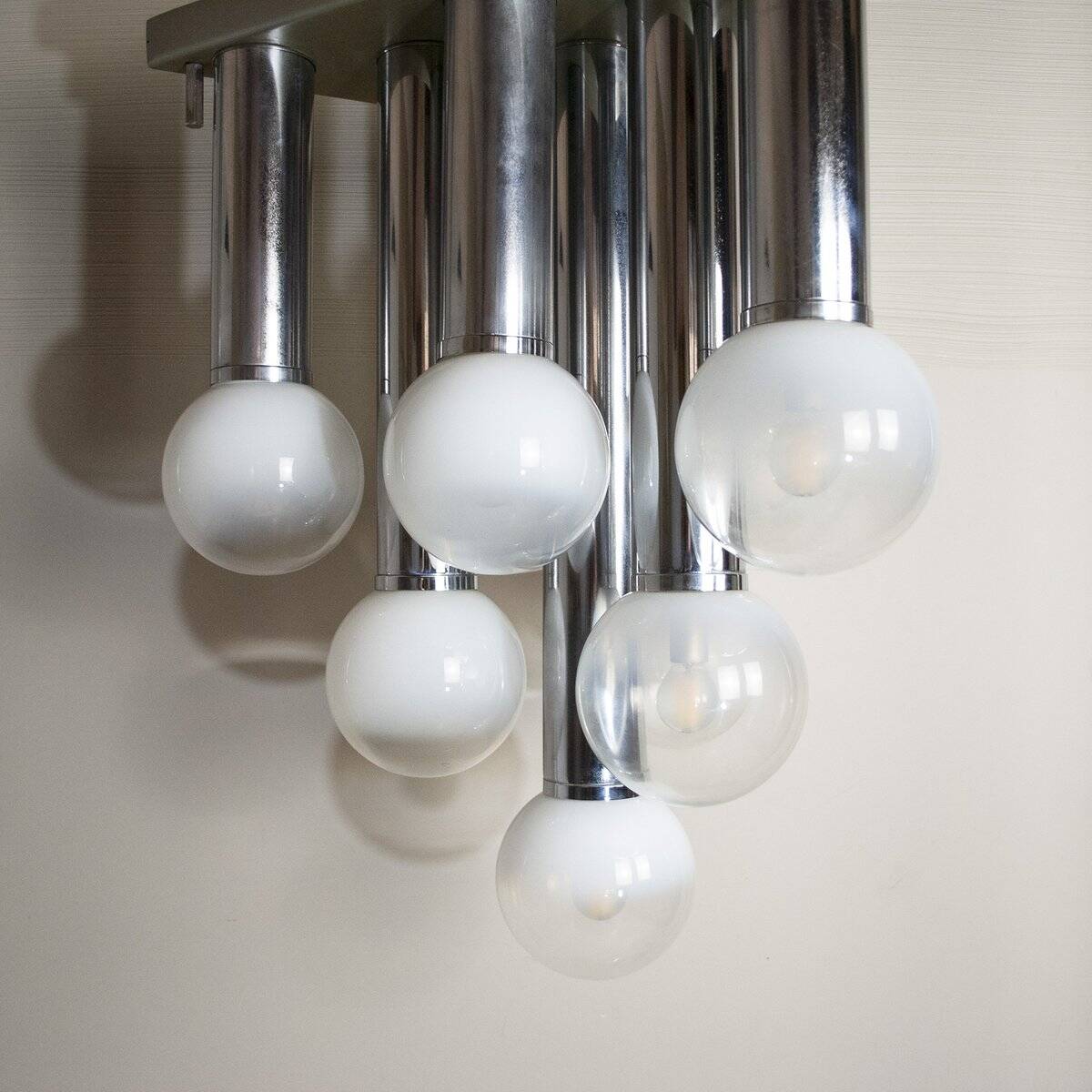 Chandelier with satin glass lights, Italy, 1970s