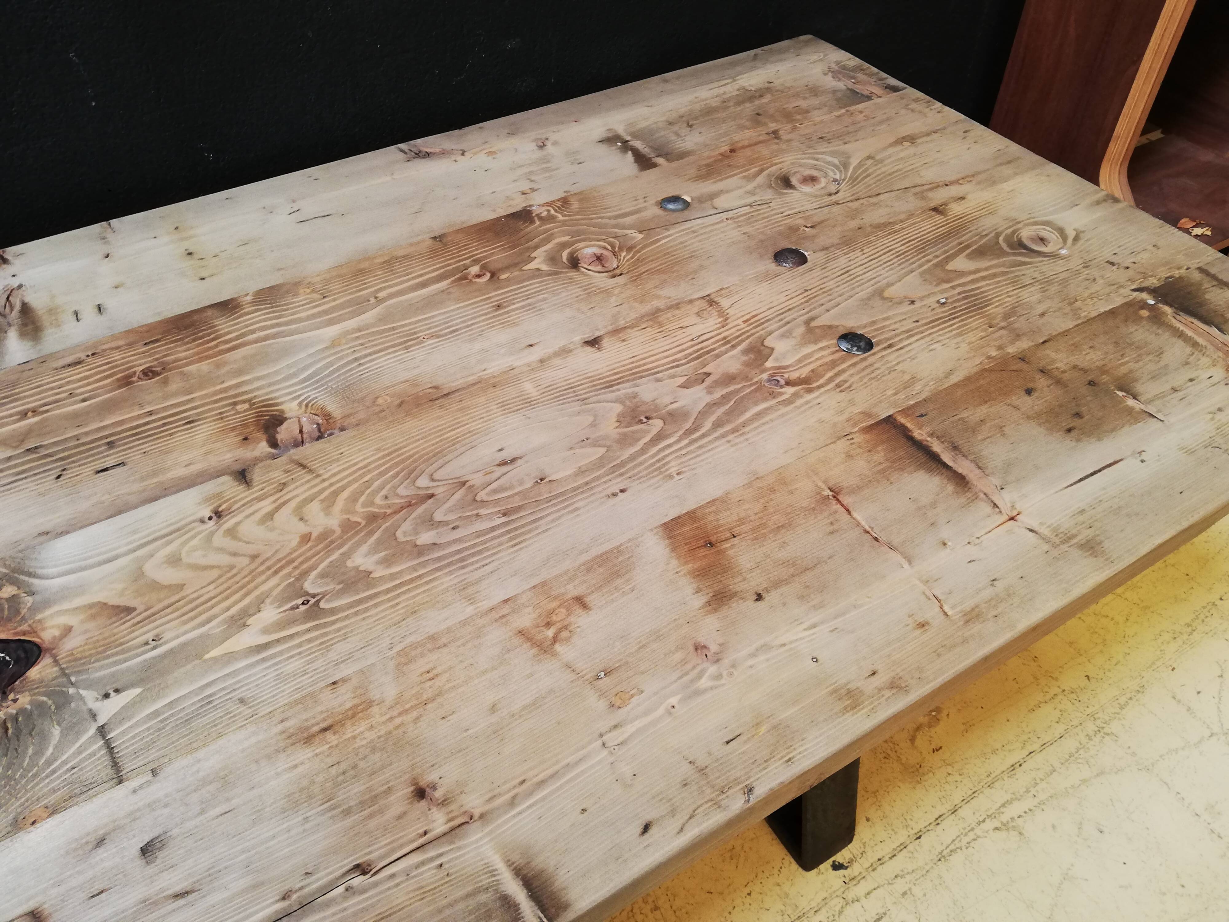 Table in wood and cast iron, industrial style, vintage