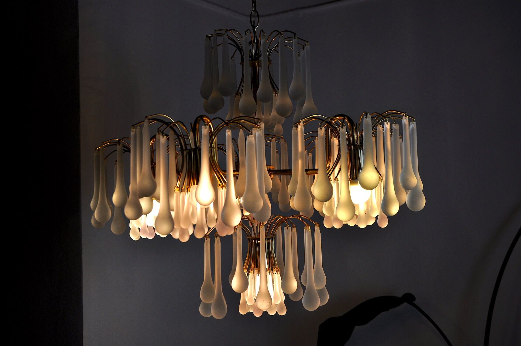 Chandelier gouttes by Venini, 5 arms, murano glass, italy, 1960