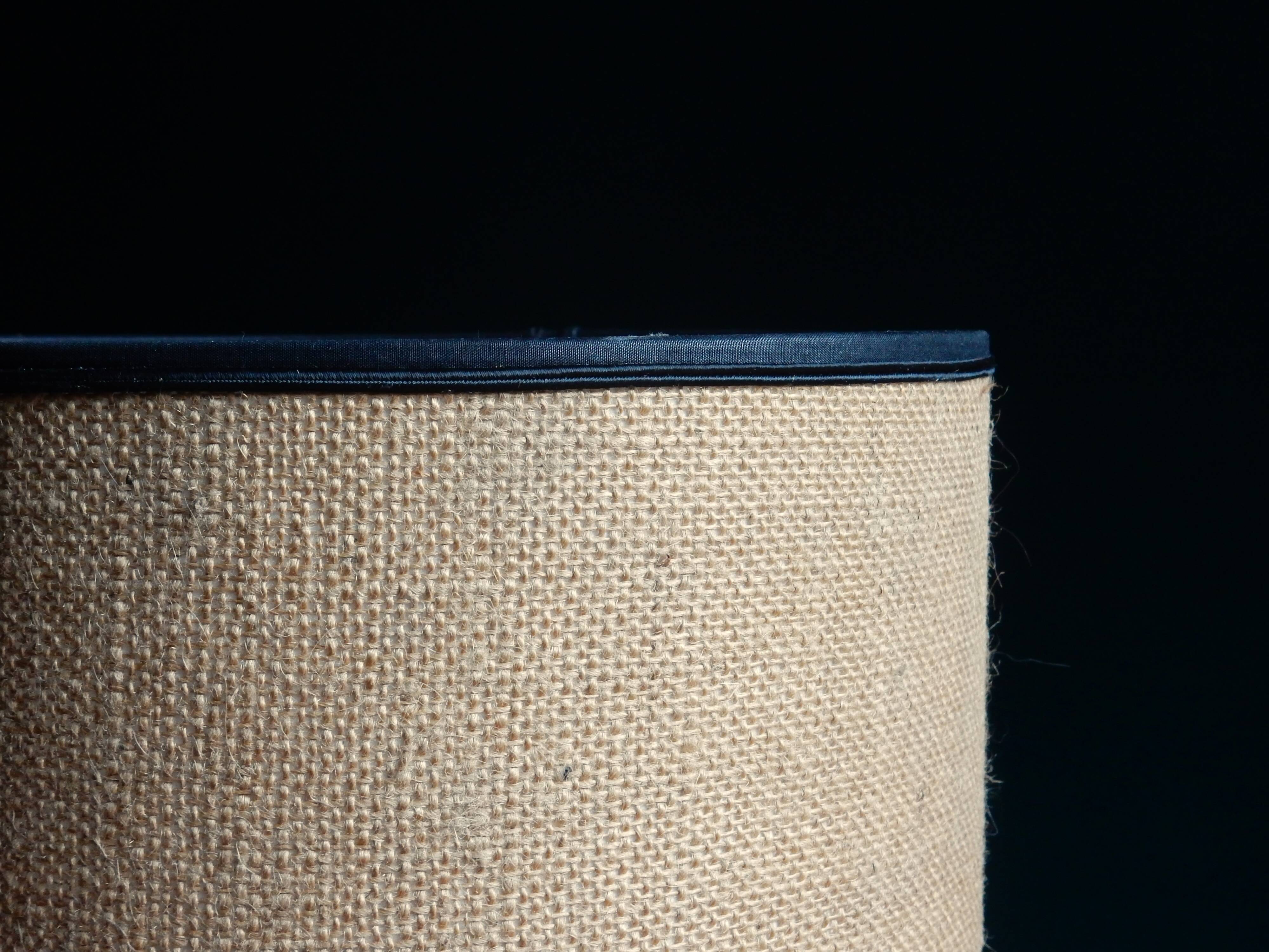 Large cylindrical lampshade in vintage burlap