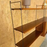 Wall rack with hanging cupboard, shelves and steel holders vintage