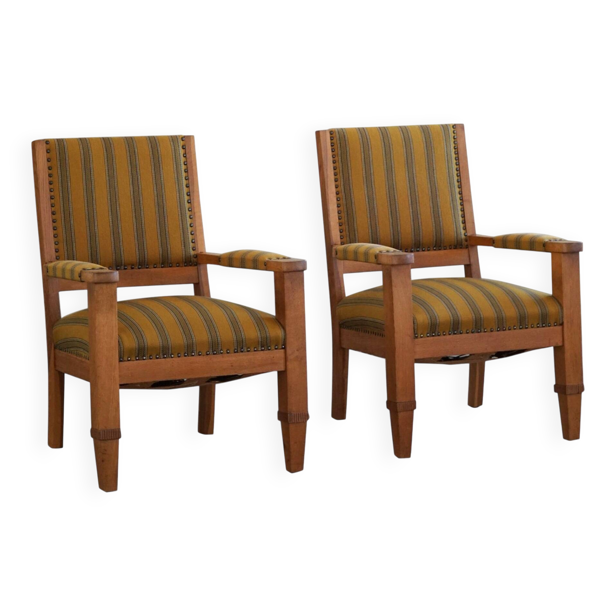Pair of Art Deco armchairs in oak and fabric, Danish cabinetmaker, 1940s