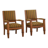 Pair of Art Deco armchairs in oak and fabric, Danish cabinetmaker, 1940s