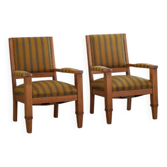 Pair of Art Deco armchairs in oak and fabric, Danish cabinetmaker, 1940s