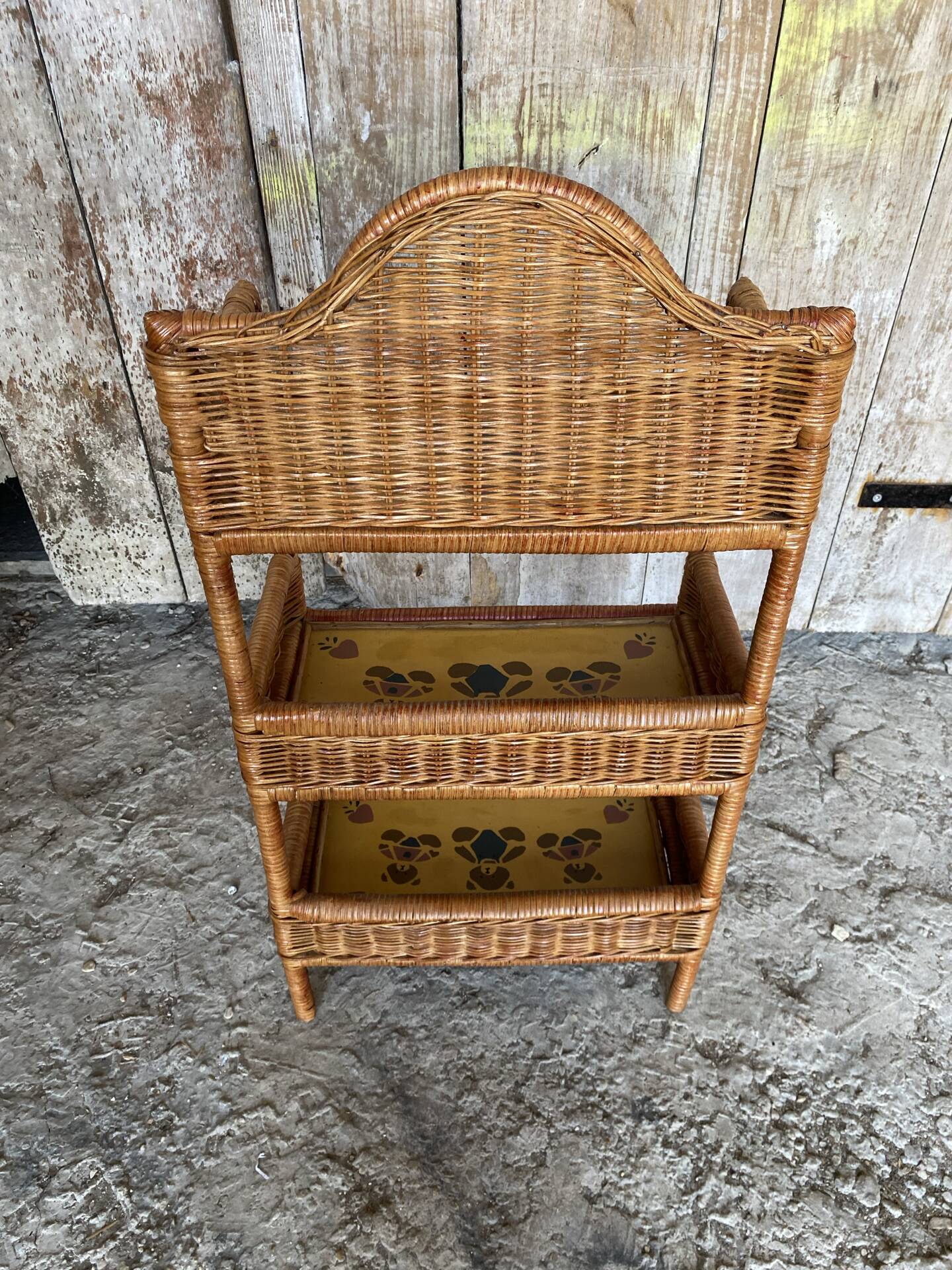 Vintage 1960s Painted Rattan Shelf with 3 Tiers