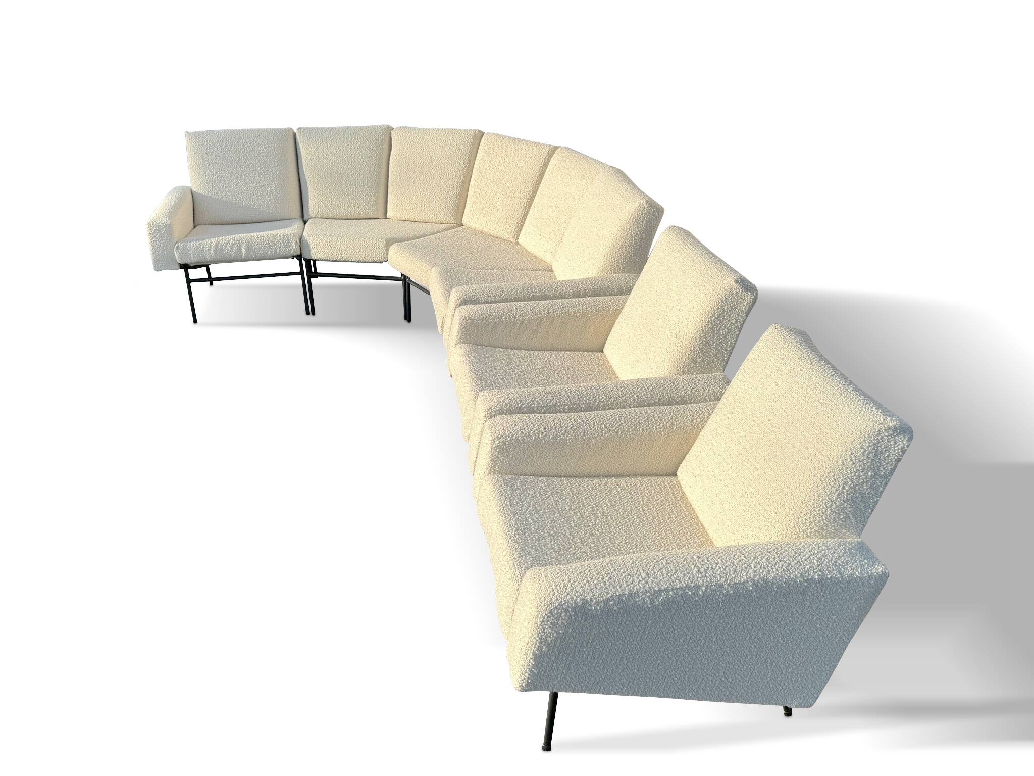 Rare panoramic sofa and two armchairs “G10” set by Pierre Guariche