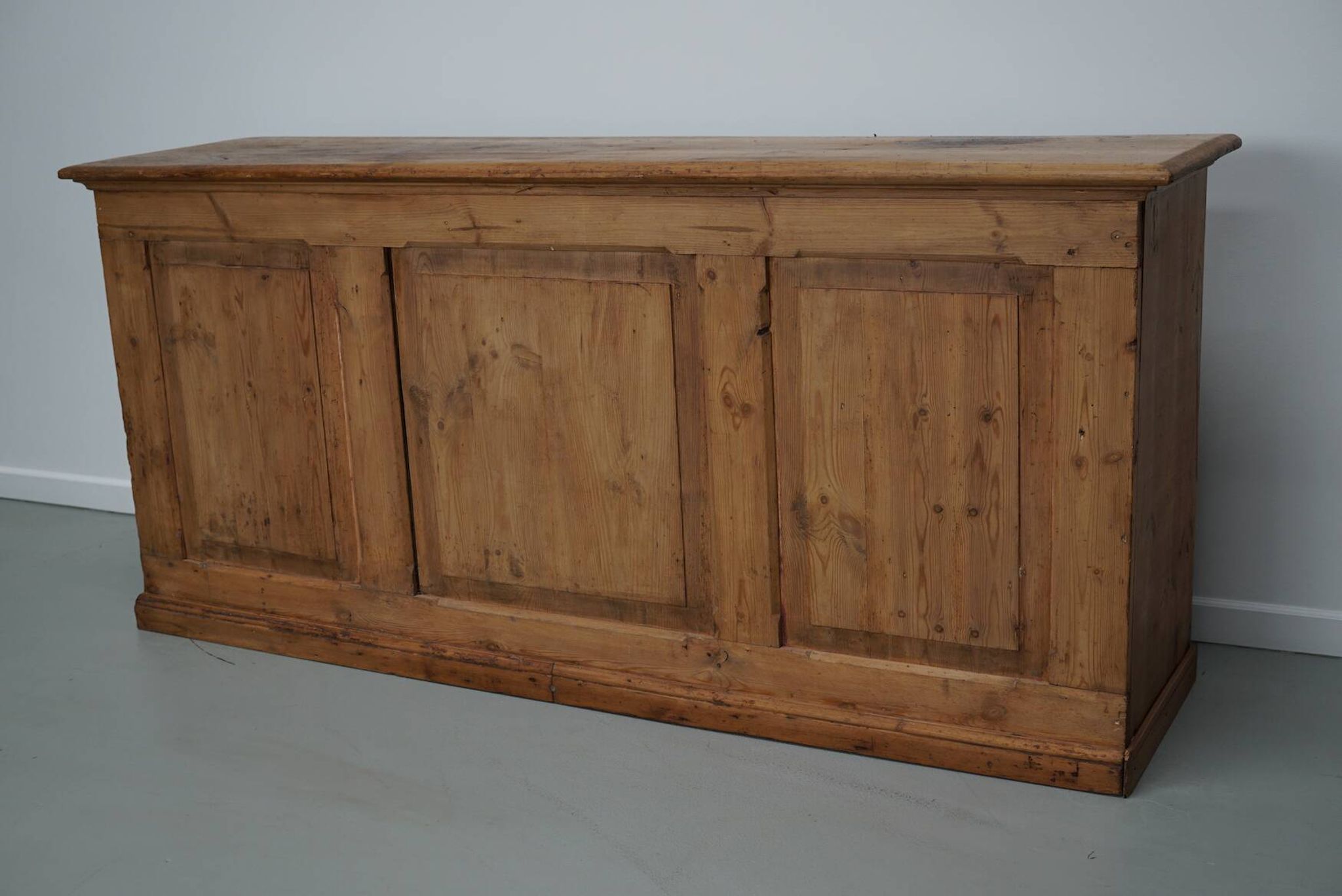 Vintage rustic German pine apothecary cabinet / shop counter, 1930s