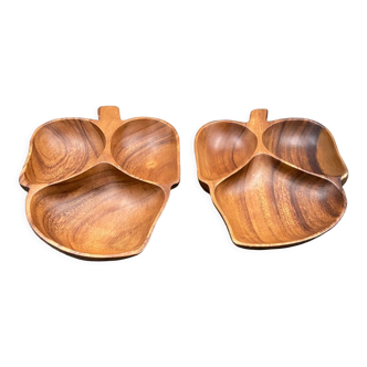 Two wooden aperitif trays Brutalist art 1970 Leaf shape