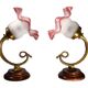 Set of 2 tulip-shaped wall lights in glass, wood, and bronze, art deco style.