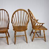 Set of 4 Scandinavian Windsor chairs in birch wood, 1960s