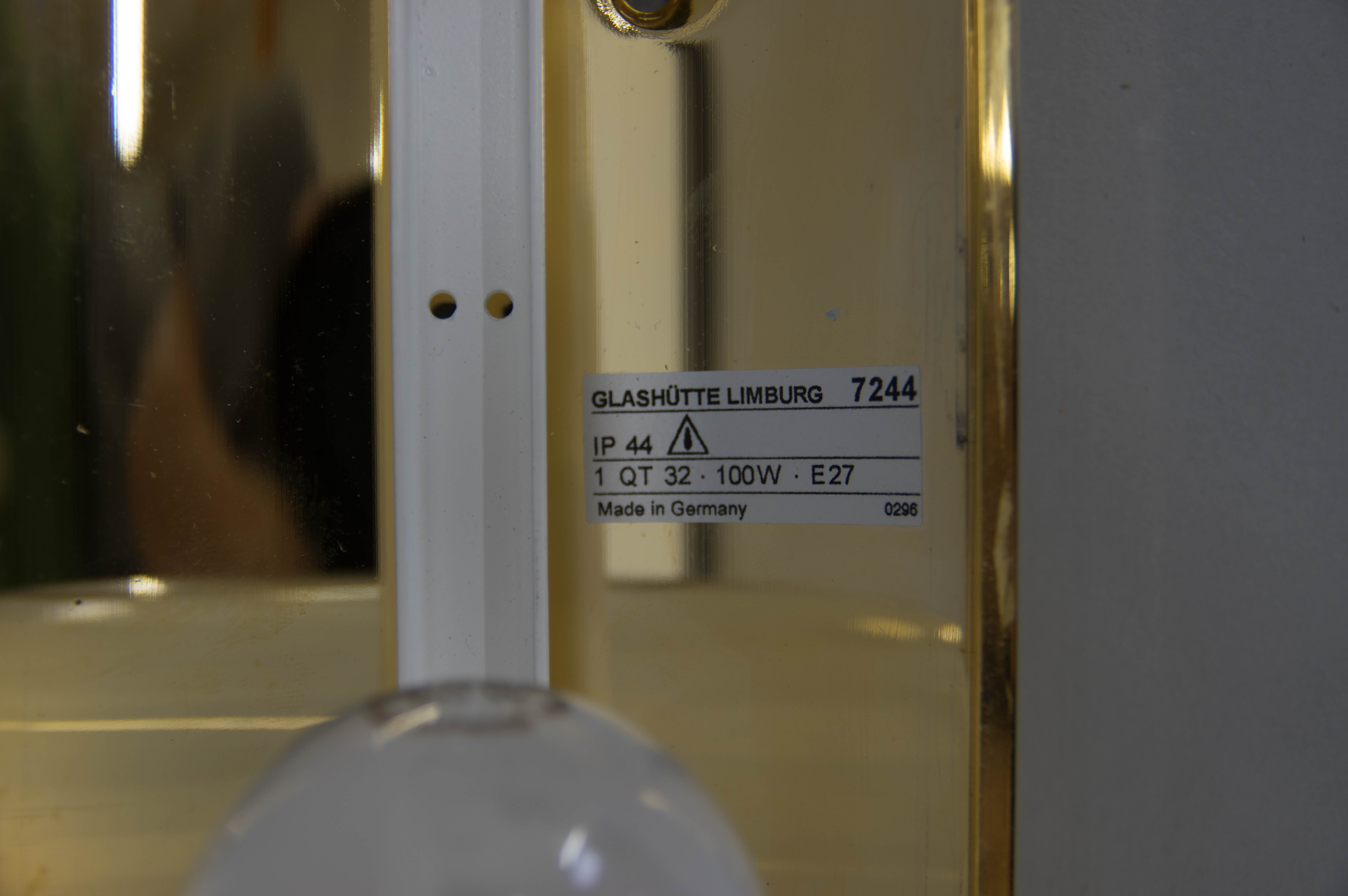 Brass and opaline glass wall lamp, glashutte limburg, 1970s